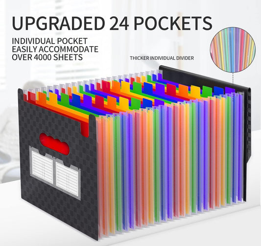 25 Pockets Accordion File Organizer with Handle, Expanding File Folders,Important Papers Document Organizer,Expandable,Durable,Perfect Portable Filing Box for Office,Home,A4/Letter Size,a-z Tab