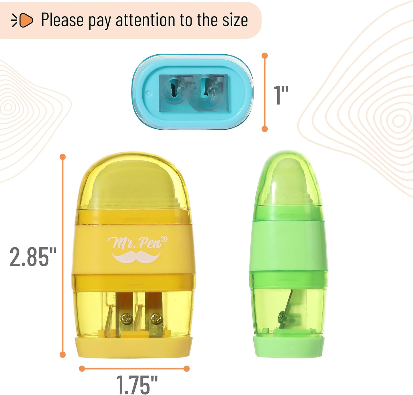 Mr. Pen- Pencil Sharpener & Eraser, 4 Pack, 2-in-1 Manual Sharpeners with Canister, 2 Sharpening Holes for Standard & Jumbo Pencils, Colorful Dual Hole Design for School, Office, Home, Kids