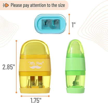 Mr. Pen- Pencil Sharpener & Eraser, 4 Pack, 2-in-1 Manual Sharpeners with Canister, 2 Sharpening Holes for Standard & Jumbo Pencils, Colorful Dual Hole Design for School, Office, Home, Kids