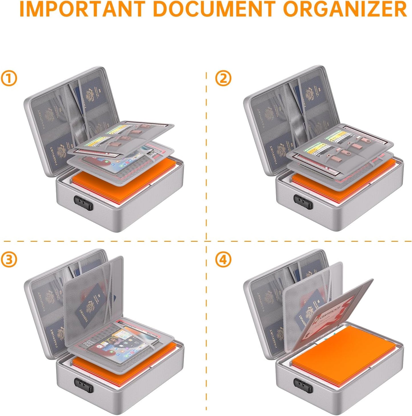 DocSafe 5200°F Document Organizer with Lock, Upgraded Heat Insulated Fireproof＆Water-Resistant Box 8 Layers File Organizer, Portable Home Travel Safe Storage for Important Documents and More