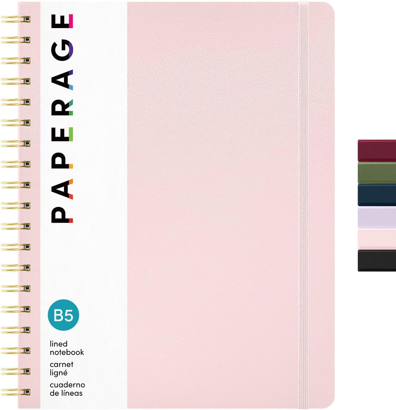 PAPERAGE Lined Spiral Journal Notebook, (Black), 160 Pages, Hardcover Journal for Women & Men, Medium 5.5 in x 8 in - 100 GSM, Thick Paper, Spiral Notebook for Work, School & Journaling