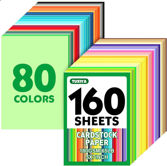 80 Sheets 8.5" X 11" Colored Cardstock, 80 Assorted Colors 180 GSM/65 LB Construction Paper Card Stock Printer Paper for Printing, Card Making, DIY Crafts, Kids School Supplies,Party Decorations