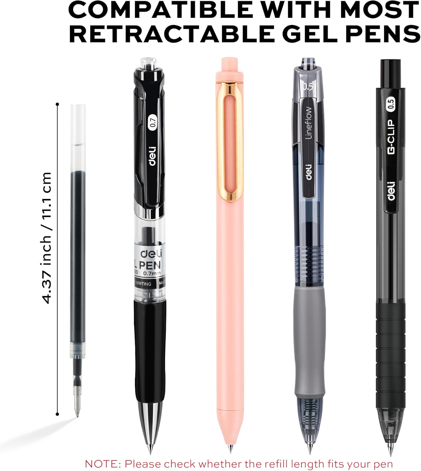 deli Gel Pens, 50 Pcs Retractable Pens Black Ink, Medium Point Pen 0.7mm, Smooth Writing, Fast Dry, No Bleed for Journaling Note Taking, Home School Office Supplies