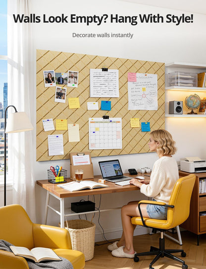 Kuchoow Bulletin Cork Board Large 47.2" x 35.4" Felt Notice Pinboard for Office Walls & Home, Self Adhesive 12 Pack Black Decorative Bulletin Mood Board Corkboard for for Bedroom, Display, Memo, Photo