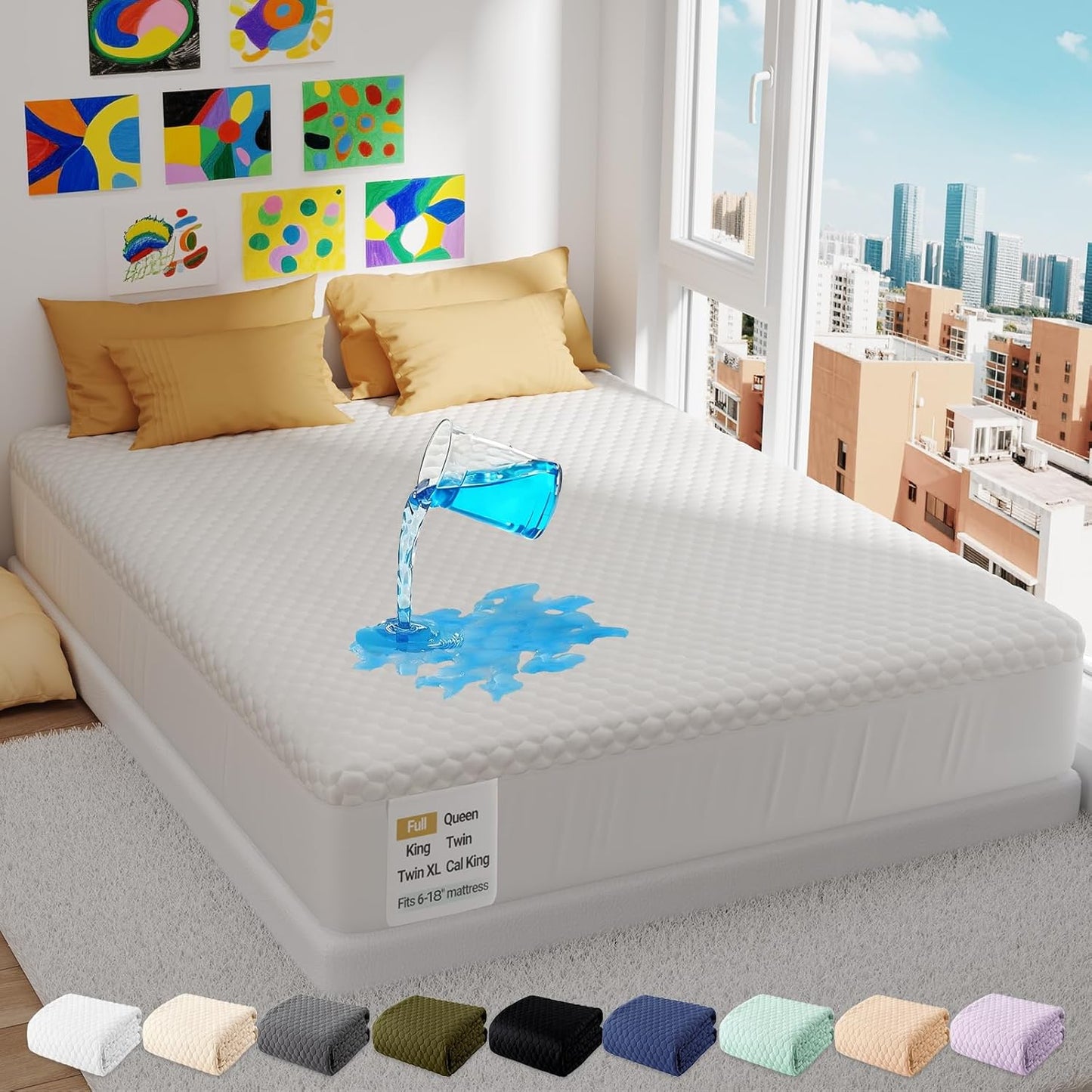 OhGeni 100% Waterproof Queen Size Mattress Protector,Soft Mattress Pad, Cooling Breathable Fitted Sheets,Washable Bed Cover,Non-Slip Deep Pocket,Noiseless for Bedroom