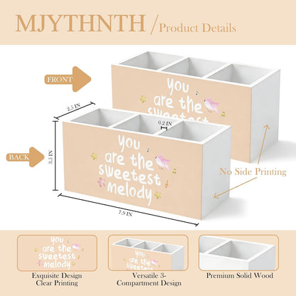 Don't Overthink It Inspirational Pencil Pen Holder for Desk, Pink Positive Affirmations Wooden Box Sign Pen Holder Organizer for Home Office School Desk Accessories
