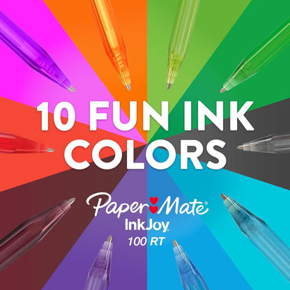 Paper Mate InkJoy 100RT Retractable Ballpoint Pens, Medium Point (1.0mm), Black, 20 Count - Writing, Journaling, Note-Taking, Office Supplies