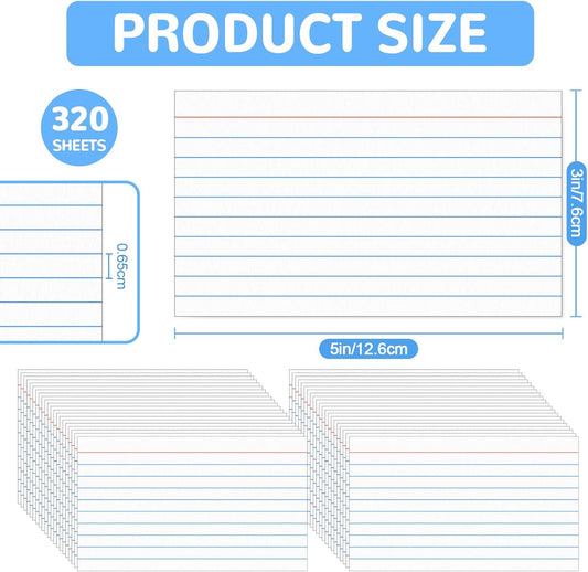 BIGNC Index Cards 3x5, 320 Pack Ruled Flash Cards, Note Cards 3x5 Lined, Flash Cards for Studying Note Taking and To Do List Double Side Lined, White