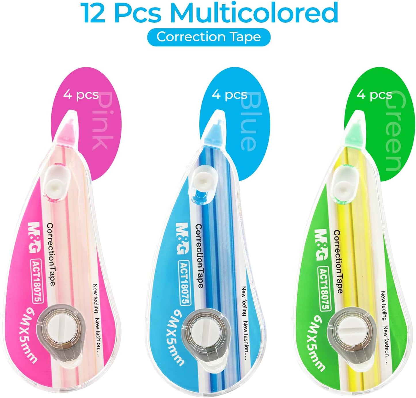 M&G White Correction Tape, Easy to use applicator for Instant Corrections, 39.37 Ft/Pack,for Office (6 Pack, 12M/472"x 0.2")
