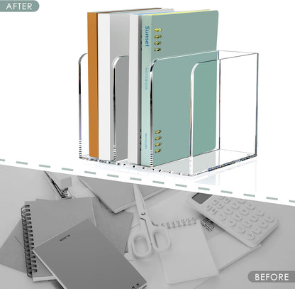 SANRUI 2-Pack Acrylic Magazine File Holder Desk Organizer Magazine Rack, Clear, Vertical File Sorter Holders, 9.45" D x 3.54" W x 10.24" H