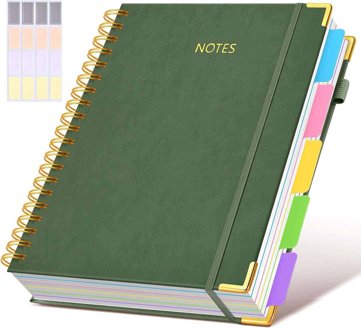 Hardcover Spiral Notebook Journal with Removable Dividers Tabs, 300 Pages Leather 5 Subject Notebook College Ruled, 8"x10" Large B5 Notebooks for Work School Note taking, Lined Journal for Women, Pink