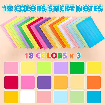 18 Pads Lined Sticky Notes, 18 Colors 4in x 6in Self Stick Note Pads, Strong Adhesive Sticky Note with Lines, Large Sticky Notes for School, Home, Office, 24 Sheets/Pad