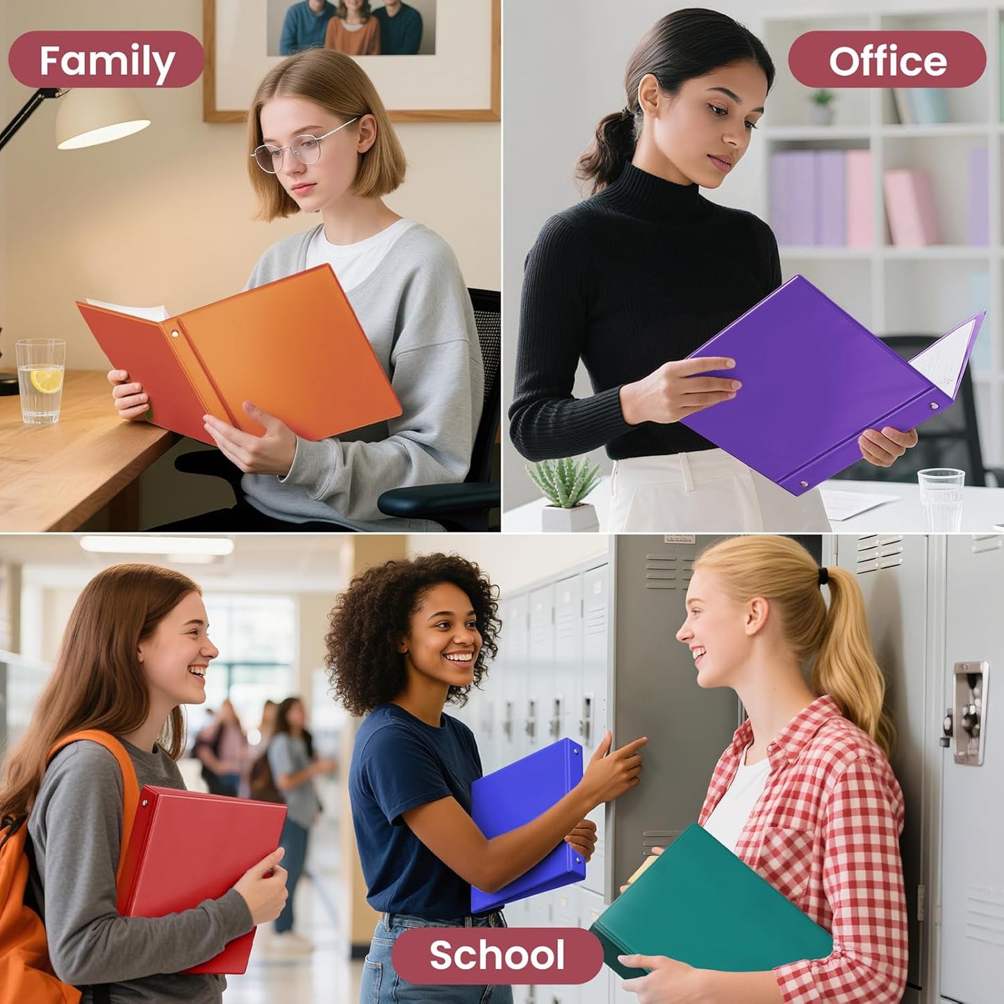 SUNEE 3 Ring Binder 3 Inch 1 Pack, Clear View Binder Three Ring PVC-Free (Fit 8.5x11 Inches) for School or Office Supplies, Pink