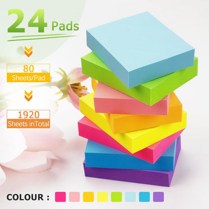 Winner Aura Sticky Notes 1.5x2 inch Bright Colors Self-Stick Pads 8 Pads/Pack 100 Sheets/Pad Total 800 Sheets