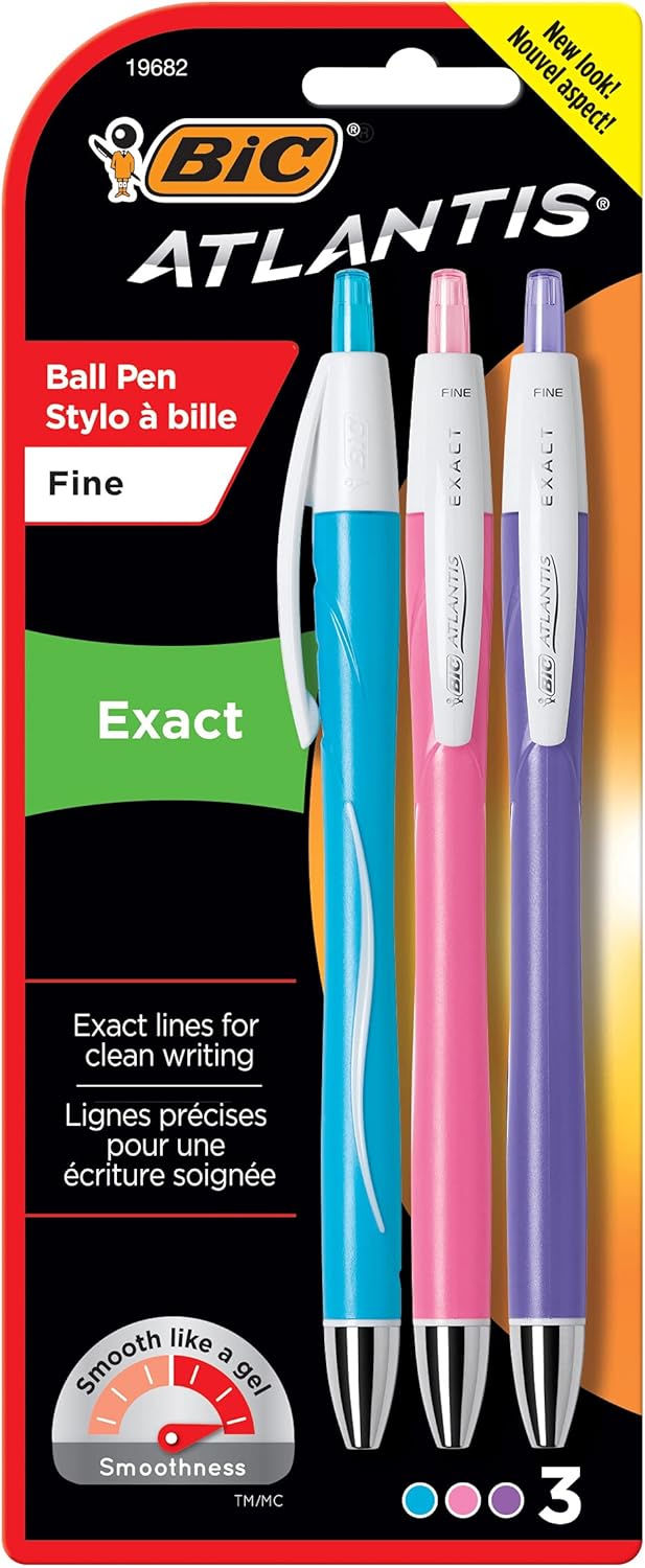 BIC Glide Exact Blue Retractable Ballpoint Pens, Fine Point (0.7mm), 12-Count Pack, Ultra Smooth Writing Blue Pens