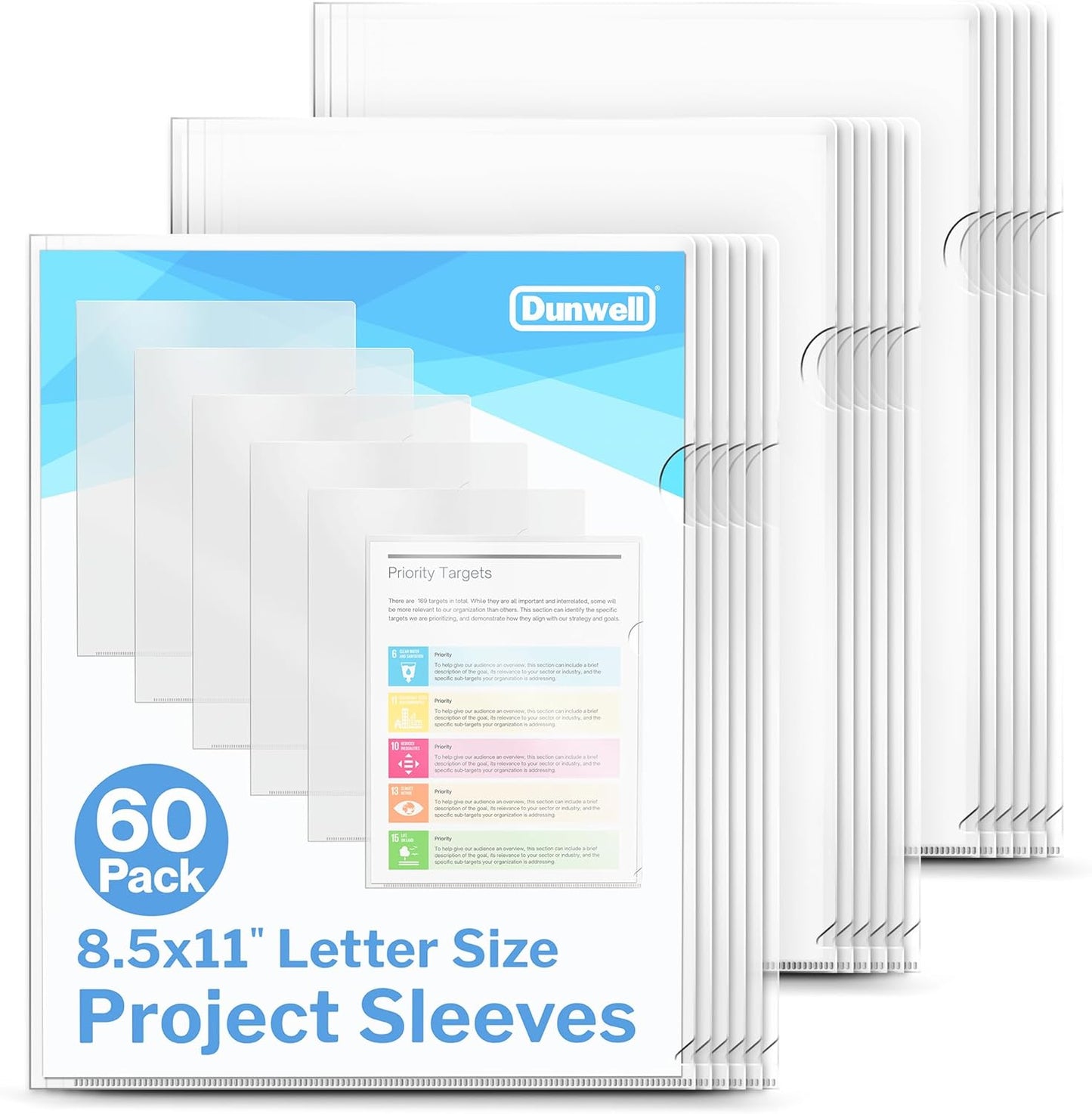 Dunwell Clear Folders for Documents, Plastic 8.5x11 File Sleeves for Document Protection, Filing, Storage, Organization (6 Pack) Transparent Folders with Pockets, Durable Letter Size Document Holder