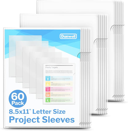 Dunwell Clear Folders for Documents, Plastic 8.5x11 File Sleeves for Document Protection, Filing, Storage, Organization (6 Pack) Transparent Folders with Pockets, Durable Letter Size Document Holder