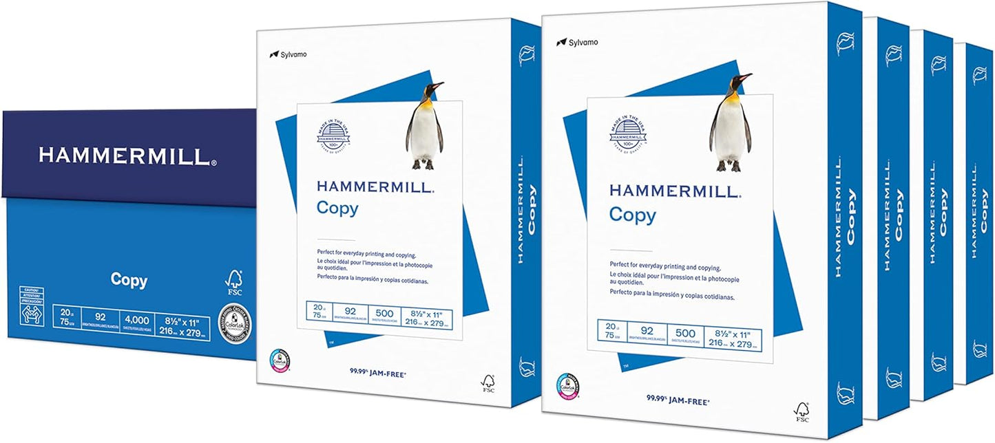Hammermill Printer Paper, 20 lb Copy Paper, 8.5 x 11-3 Ream (1,500 Sheets) - 92 Bright, Made in the USA