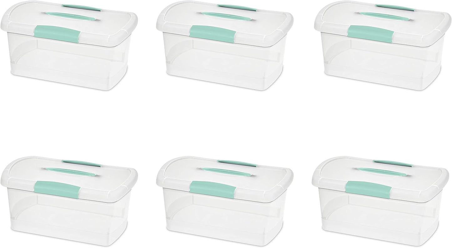Sterilite Large Nesting ShowOffs, Stackable Small Storage Bin with Latching Lid and Handle, Plastic Container to Organize Office Files, Clear, 6-Pack