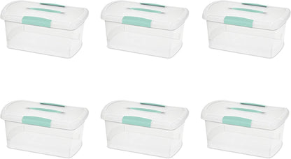 Sterilite Large Nesting ShowOffs, Stackable Small Storage Bin with Latching Lid and Handle, Plastic Container to Organize Office Files, Clear, 6-Pack