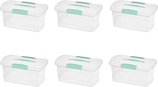 Sterilite Large Nesting ShowOffs, Stackable Small Storage Bin with Latching Lid and Handle, Plastic Container to Organize Office Files, Clear, 6-Pack