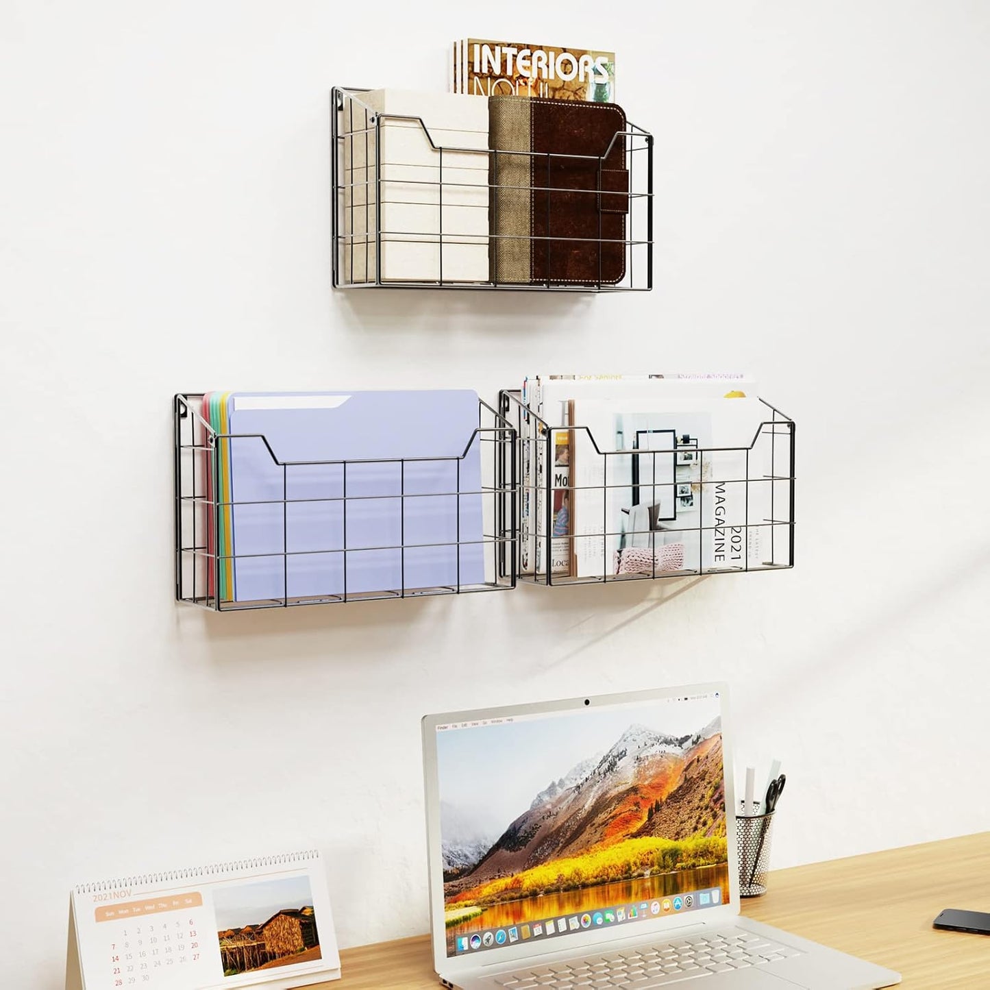 Univivi Wall File Organizer Hanging File Holder Magazine File Holder Desktop File Organizer for Document Paper Mail Home Office 3 Pack
