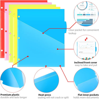 WOT I Durable 5-Tab Binder Dividers with Clear Pocket - 3 Sets, Reusable Plastic Dividers for 3 Ring Binder, 5 Vibrant Colors, Tear-Resistant, Total 15 Tabs (School & Office Supplies)
