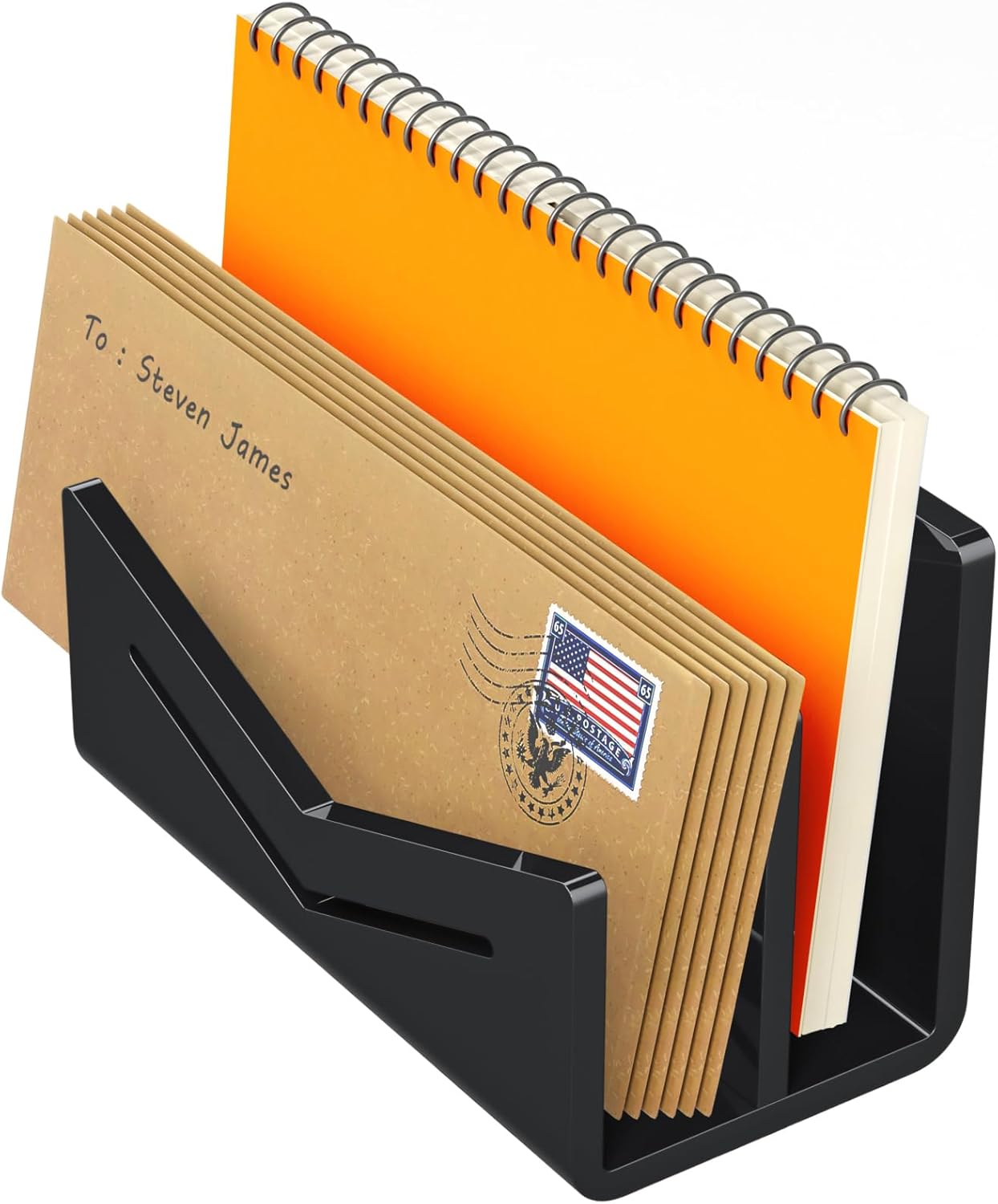 Beego Envelope and Mail Organizer Countertop - 3 Compartments Black Acrylic Desk Organizer Letter Holder Desktop File Sorter Bill Document Folder Rack for Office, Home, School Desk Organization