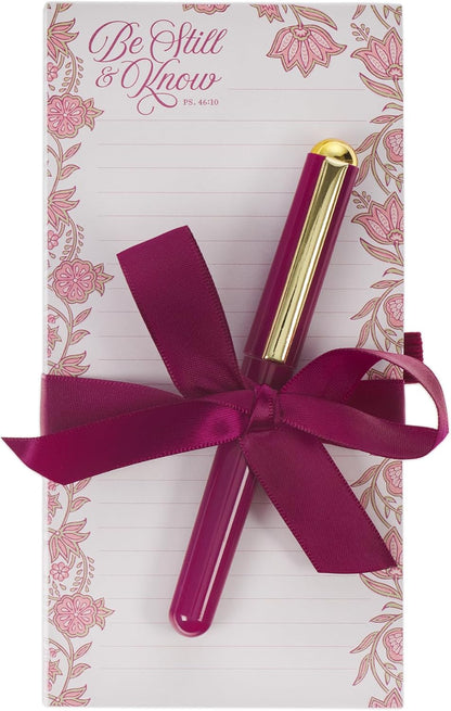 Christian Art Gifts Compact Magnetic Notepad & Medium Ballpoint Pen Set: Trust in the Lord Inspirational Scripture, Shopping Lists, Memos, Reminders, 70 Lined Easy Tear-off Sheets, Purple/Teal Floral