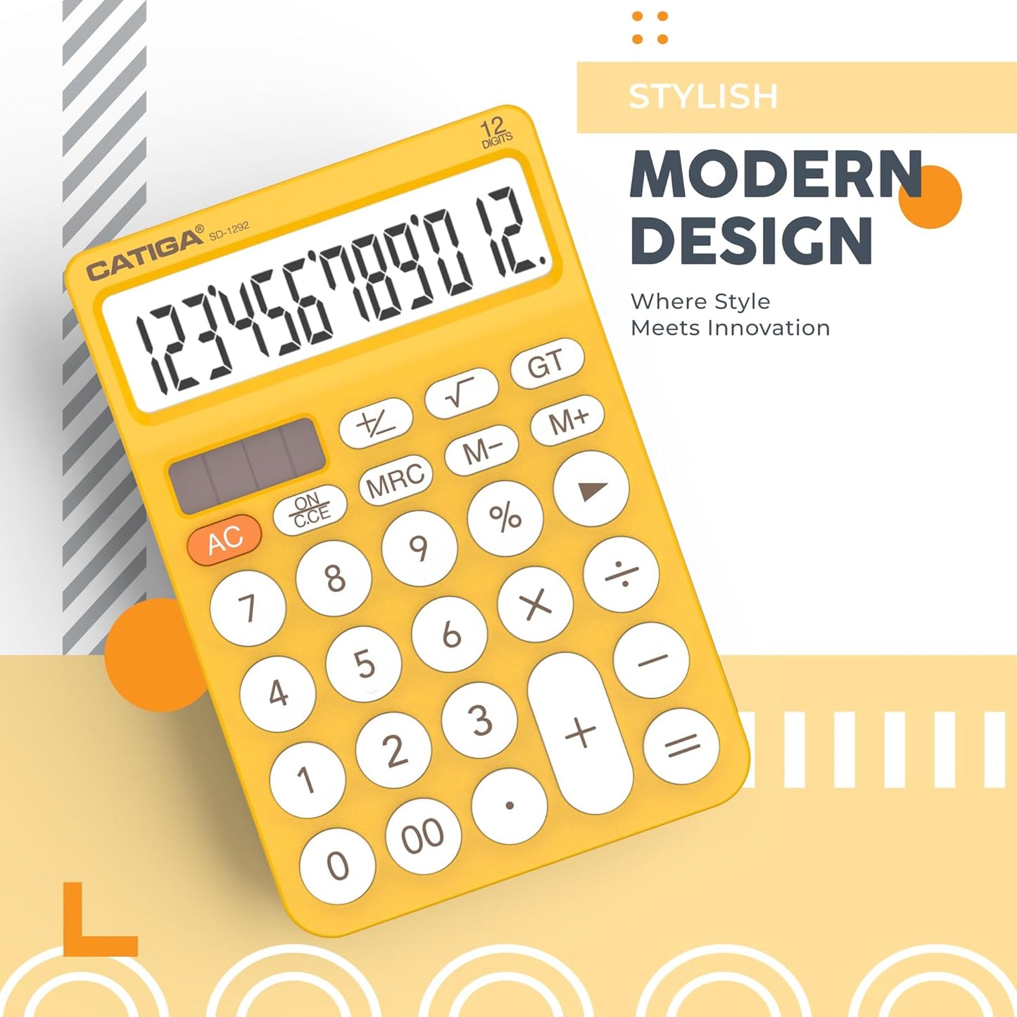 CATIGA 12 Digit Desktop Calculator Basic Desk Calculator with Large LCD Display, Big Buttons, 4 Function, Solar and Battery Dual Power, for Office, School, Home, SD-1292 Green
