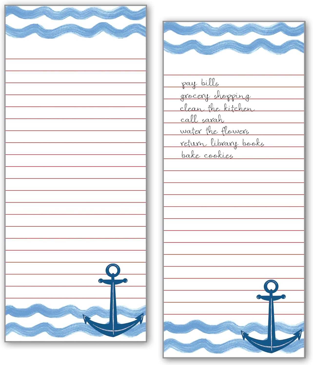 Gina B Designs - 2 PACK - List Pad, Notepad, Fridge Pad, Shopping List, To-Do List with Attachable Magnet, Made in the U.S.A. - Anchor