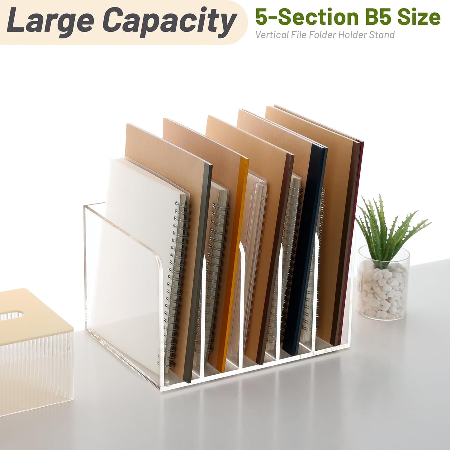 SANRUI Desk Organizer Clear Acrylic Desk Magazine File Holder with 3 Vertical Sections Magazine Rack File Organizer for Office, Home, School