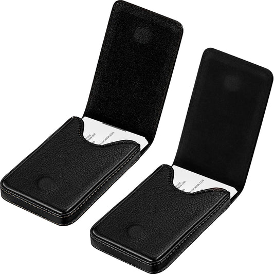 Outus 2 Pieces Business Card Holder, PU Leather Business Card Case Pocket Wallet with Magnetic Shut for Valentines Gift Men Women(Black and Coffee,Classic)