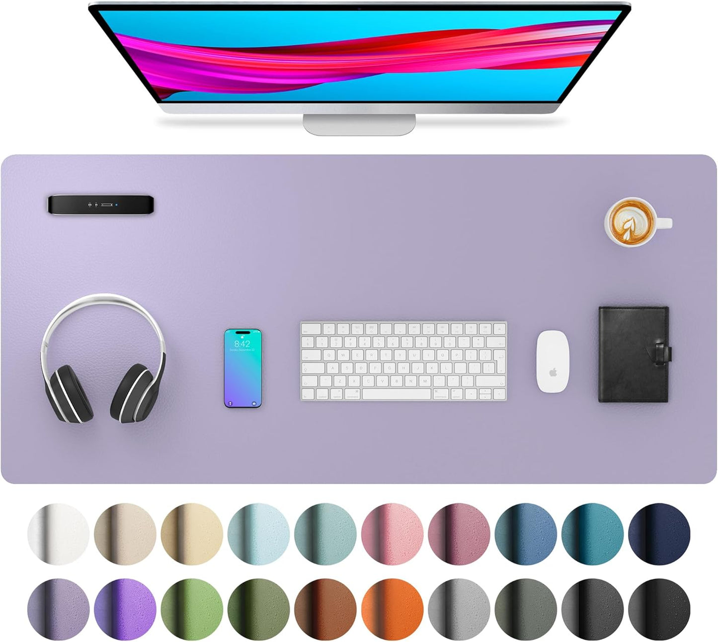 Aothia Leather Desk Pad Protector, Mouse Pad, Office Desk Mat, Non-Slip PU Leather Desk Blotter, Laptop Desk Pad, Waterproof Desk Writing Pad for Office and Home (Black,36" x 17") - Colors A