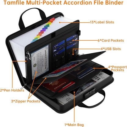 5200℉ Fireproof Accordion File Organizer with Lock, Thickened Document Organizer 13 Pocket with Zipper & Labels, Important Document Organizer, Expanding File Folder with Handle for Letter A4 (Grey)