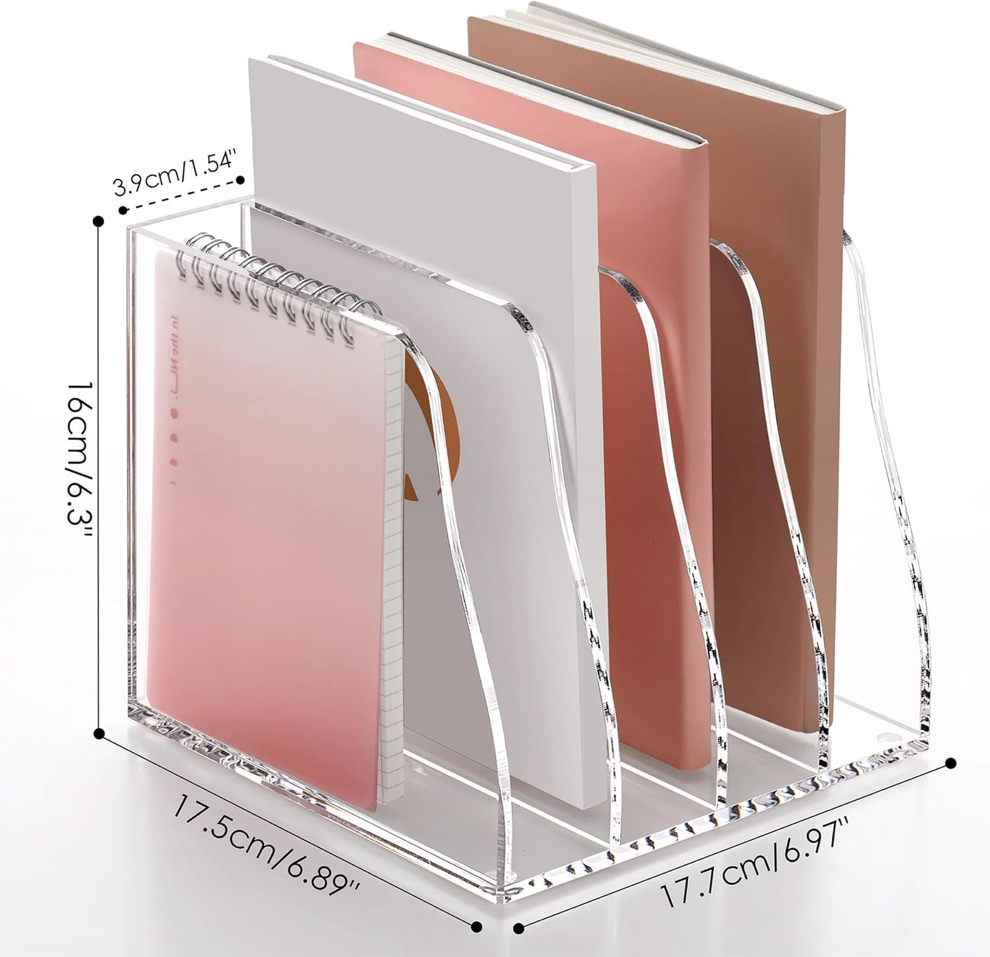 SANRUI Desk Organizer Clear Acrylic Desk Magazine File Holder with 3 Vertical Sections Magazine Rack File Organizer for Office, Home, School