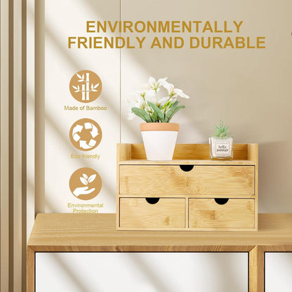 Charmewooden Bamboo Desk Organizer With Drawers Countertop Drawers Counter Storage Box Corner Desk Organizer for Home Office No Assembly Required (3 Drawers)