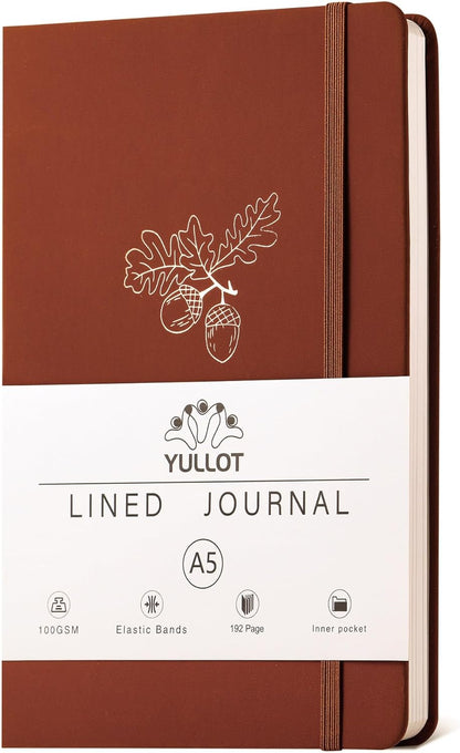 Lined Journal Notebook –A5 PU Leather Hardcover Notebook, 100gsm Thick Bleedproof Paper with Inner Pocket – 192Pages Lined Writing Journal for Students Women Note Taking - Terracotta Orange