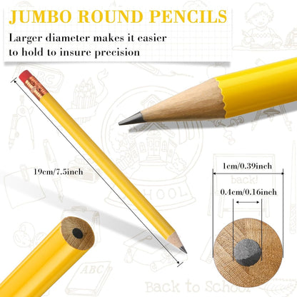 Fainne 96 Pcs Jumbo Pencil with Black Core Cedar Wooden Pencil with Eraser for Carpenters Students Teachers School Construction Woodworkers Beginners Office Workers(Red,Classic)