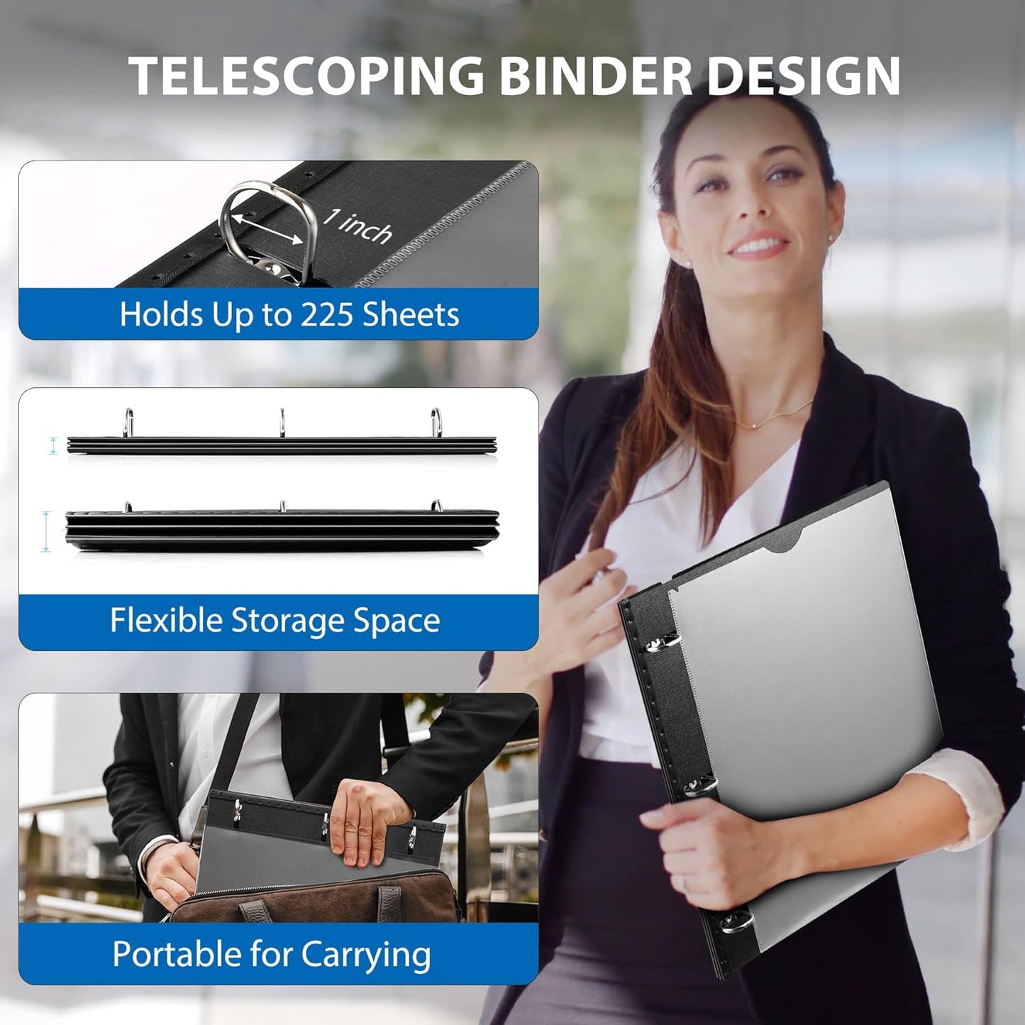 Telescoping 3 Ring Binder-4PCS, Flexible Binder with Elastic Rubble Spine+3 Round Rings, Flat Writing Binder, 4 Bright Colors