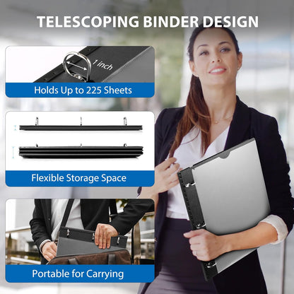 Telescoping 3 Ring Binder-4PCS, Flexible Binder with Elastic Rubble Spine+3 Round Rings, Flat Writing Binder, 4 Bright Colors