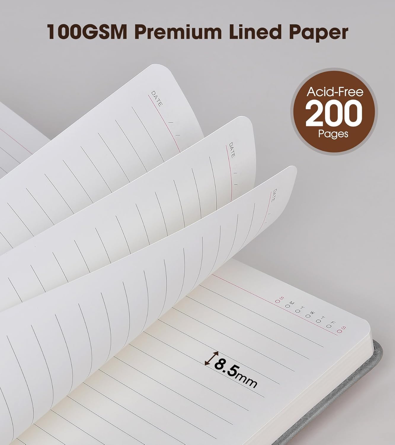 Lined Journal Notebook with Pen, A5 Personalized Hardcover Leather Journal for Men Women, 200 Pages 100 GSM Thick Paper College Ruled Notebooks for Work Travel School Writing Diary 5.9" X 8.4" Black