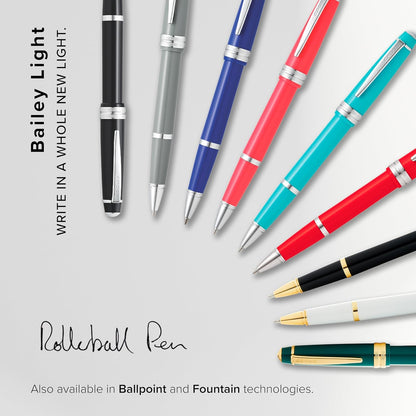 Cross Bailey Light Polished Blue Resin Rollerball Pen - Professional Pen for Effortless Writing - Journaling, Note-Taking & More - Black Ink - Easy Handling - Includes Gift Box