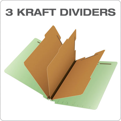 Pendaflex Pressboard End-Tab Classification Folders, Legal Size, 3 Dividers, 5" Expansion, Light Green, Straight Cut, 10/BX (23334)
