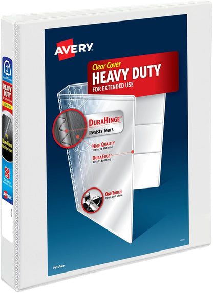 Avery Heavy-Duty View 3 Ring Binder, 3" One Touch EZD Rings, 670-Sheet Capacity, 3.5 Inch Wide Spine, Great for Home, School Supplies, Office, or Organization Needs, 1 White Binder (79193)