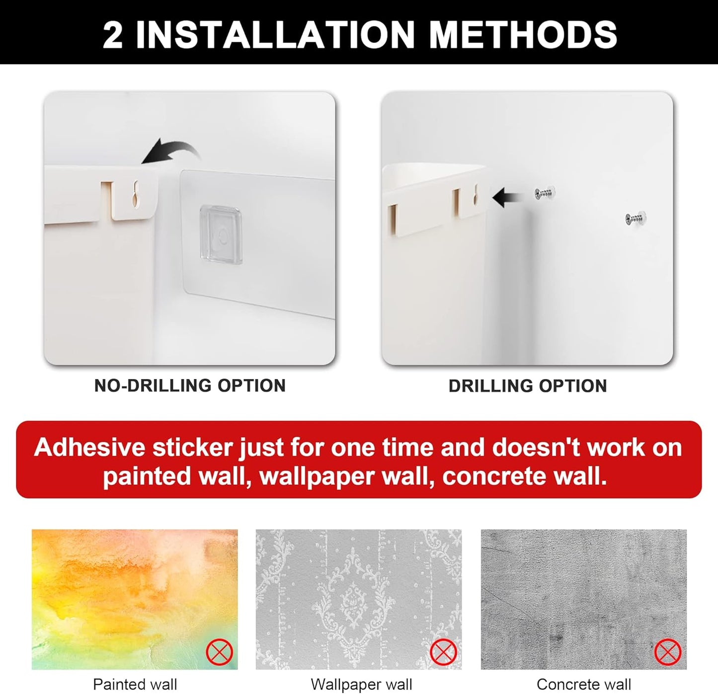 YOHOM No Drilling File Holder Wall Mails Magazines Organizer Adhesive Door Mount, Single Pocket(WHITE, 1 PCS)