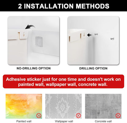 YOHOM No Drilling File Holder Wall Mails Magazines Organizer Adhesive Door Mount, Single Pocket(WHITE, 1 PCS)