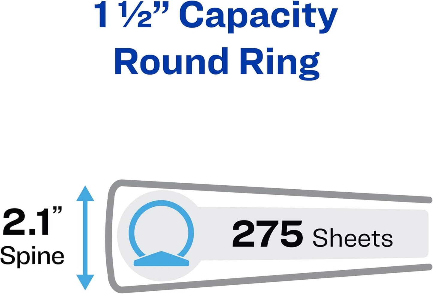 Avery Standard View 3 Ring Binders, 1.5" Round Rings, 275-Sheet Capacity, 2.1 Inch Wide Spine, White Binders, Ideal for Lightweight Organization and Occasional Referencing (12-Pack of 05726)