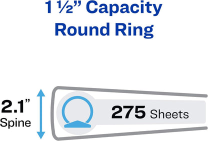 Avery Standard View 3 Ring Binders, 1.5" Round Rings, 275-Sheet Capacity, 2.1 Inch Wide Spine, White Binders, Ideal for Lightweight Organization and Occasional Referencing (12-Pack of 05726)