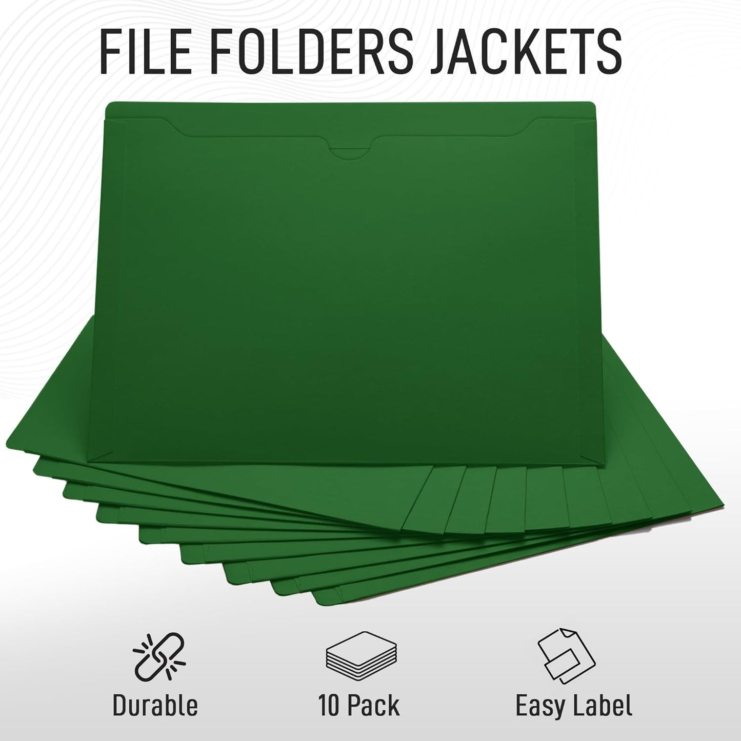 Black File Jackets, Flat-No Expansion, Letter Size, Reinforced Straight-Cut Tab, 10 Pack